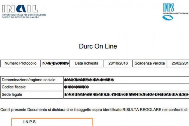 aggiornamento durc online