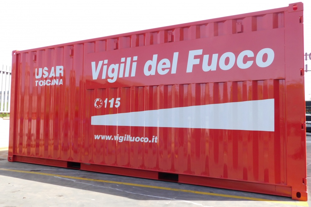 verniciatura allestimento container vigili del fuoco